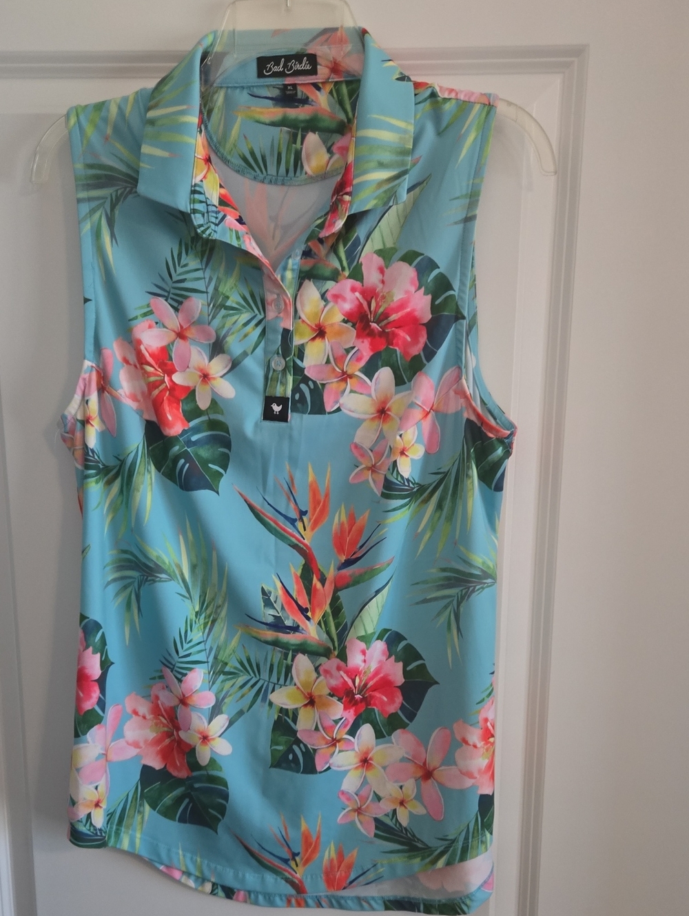 Bad Birdie Tropical Print Sleeveless Polo XL